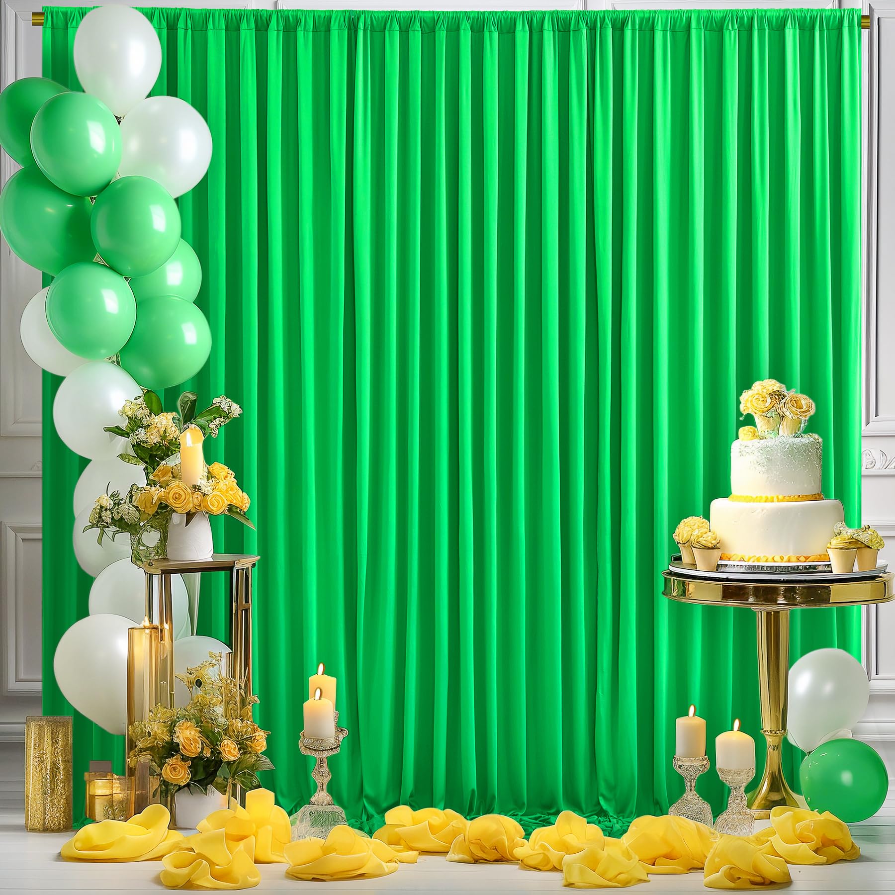 10Ft X 10Ft Green Backdrop Curtain For Parties Green Wrinkle Free Backdrop Drapes Panels For Baby Shower Birthday Party Photo Ph
